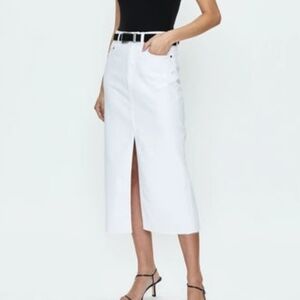 Pistola Alice Deim Midi Skirt White 24 NWT Jean Slit Long